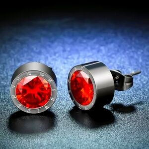 Women's Silver over Stainless Round Red Crystal Fashion Earrings